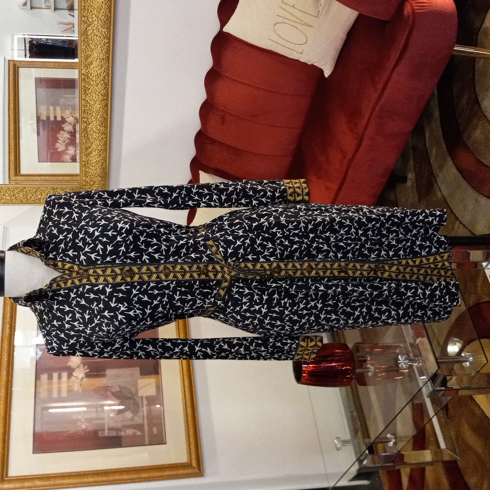 Dvf Black White Yellow Patterned Dress